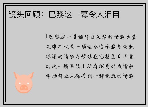 镜头回顾：巴黎这一幕令人泪目